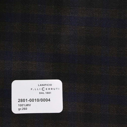 2801-0010/0004 Cerruti Lanificio - Vải Suit 100% Wool - Xanh Dương Caro Nâu